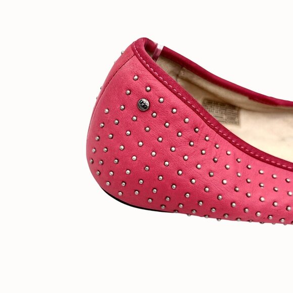 UGG ALLOWAY PINK LEATHER SILVER STUDDED SHEARLING FLATS - 10 - Picture 3 of 9